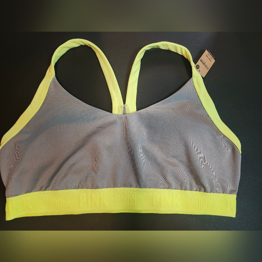 Final price drop PINK Victoria's Secret Gray and Neon Yellow Sports Bra XXL